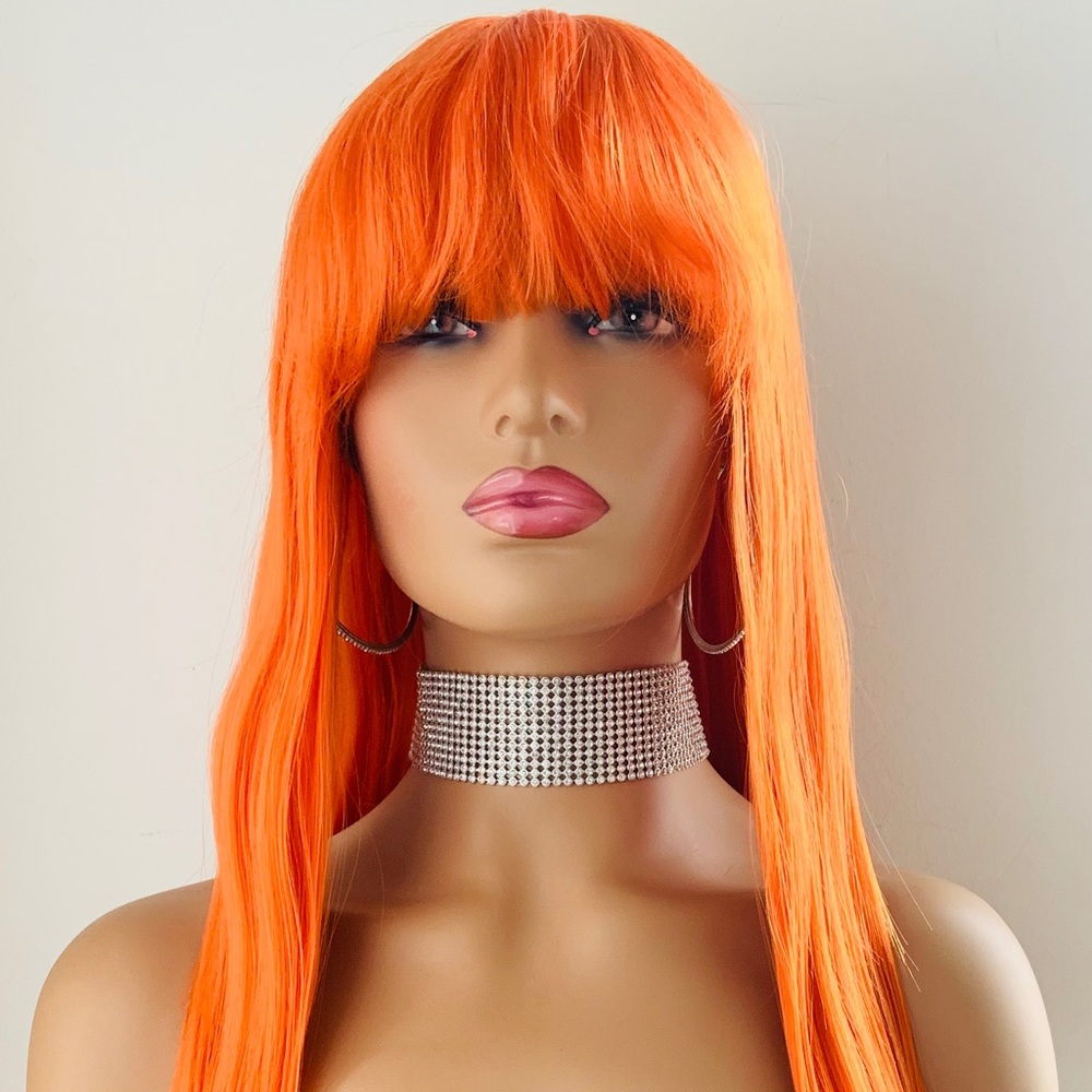 π§‘ Orange βPut On & Goβ Synthetic Event Wig with Bangs - NO FURTHER DISCOUNT! π